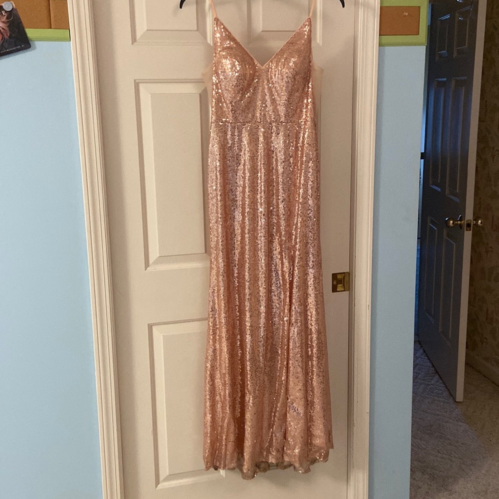 Rose gold sequin bridesmaid dress